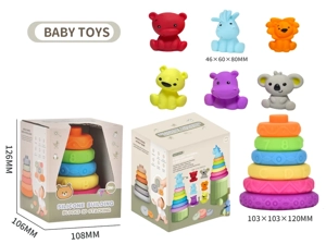 Soft Rubber Stacking Toy Rainbow Rings Bathroom Toy Educational Early Learning Multi-dimensional Perception Color Difference Recognition