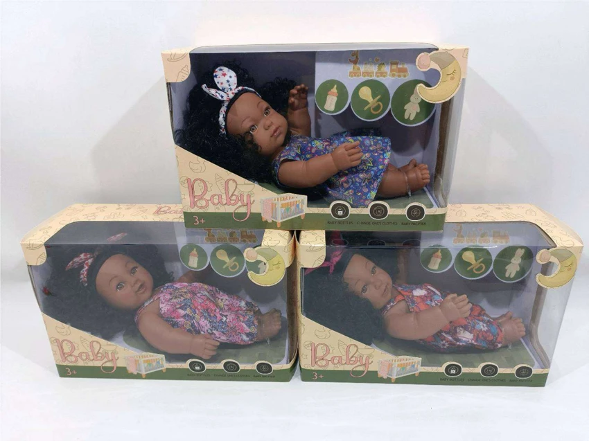 3 styles of 30CM rubber black-skinned girl dolls with IC, mixed pack