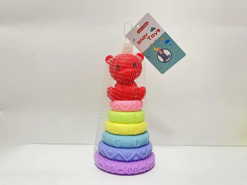 Soft Rubber Stacking Toy Rainbow Rings Bathroom Toy Educational Early Learning Multi-dimensional Perception Color Difference Recognition
