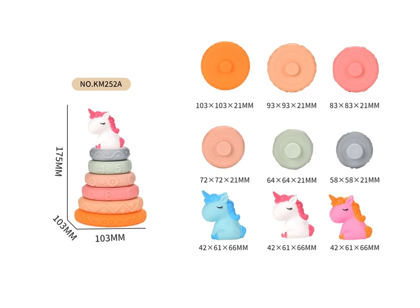 Soft Rubber Stacking Toy Rainbow Rings Bathroom Toy Educational Early Learning Multi-dimensional Perception Color Difference Recognition