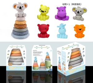 Soft Rubber Stacking Toy Rainbow Rings Bathroom Toy Educational Early Learning Multi-dimensional Perception Color Difference Recognition