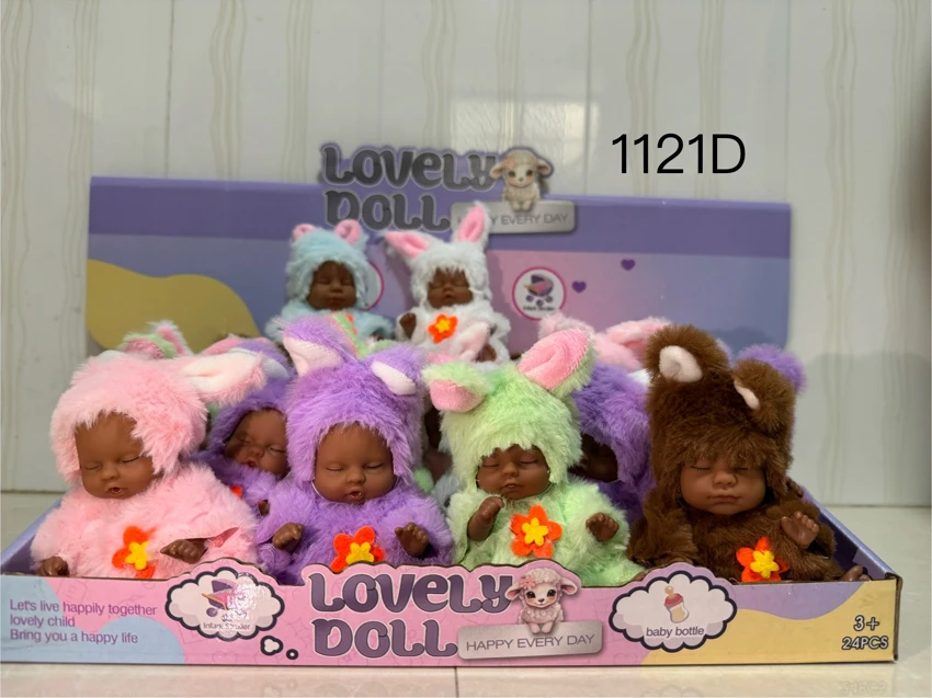 6 styles of 5-inch black-skinned sleeping animal dolls, mixed pack (24PCS)