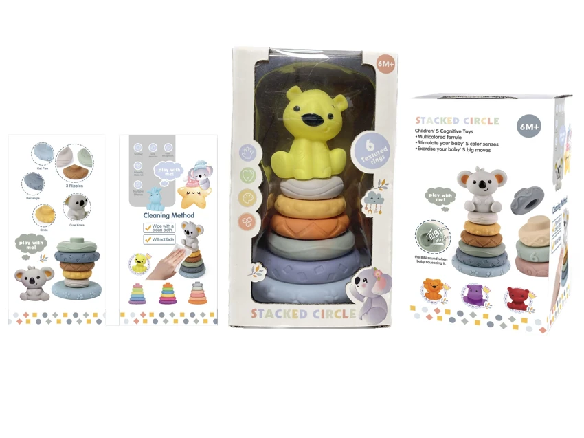 Soft rubber stacking toy Rainbow Rings. Bath toy. Educational early learning. Multidimensional perception. Color difference recognition.