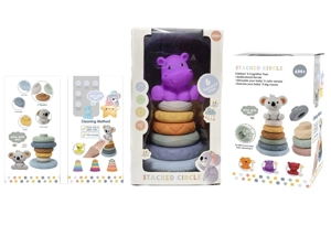 Soft rubber stacking toy Rainbow Rings. Bath toy. Educational early learning. Multidimensional perception. Color difference recognition.