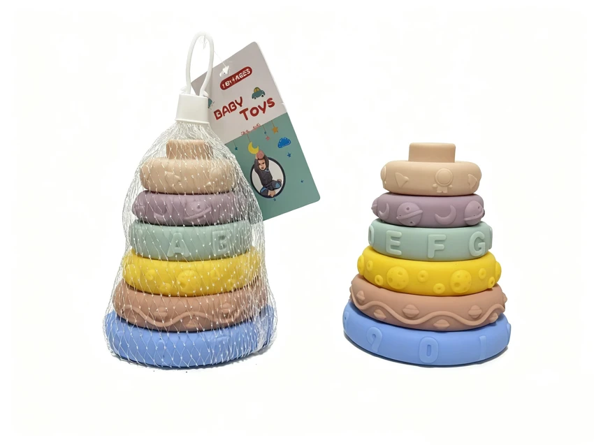 Enamel soft gel Jenga toy can gnaw on building blocks Educational early education toy 6 stacks of Jenga stacking circle enamel toy