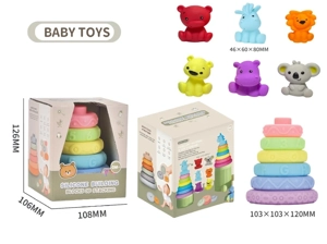 Soft Rubber Stacking Toy Rainbow Rings Bathroom Toy Educational Early Learning Multi-dimensional Perception Color Difference Recognition