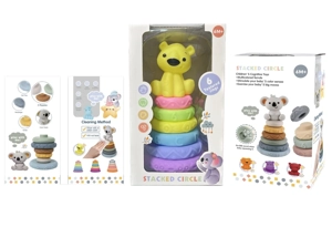 Soft rubber stacking toy Rainbow Rings. Bath toy. Educational early learning. Multidimensional perception. Color difference recognition.
