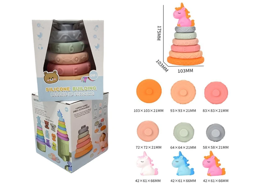 Soft Rubber Stacking Toy Rainbow Rings Bathroom Toy Educational Early Learning Multi-dimensional Perception Color Difference Recognition