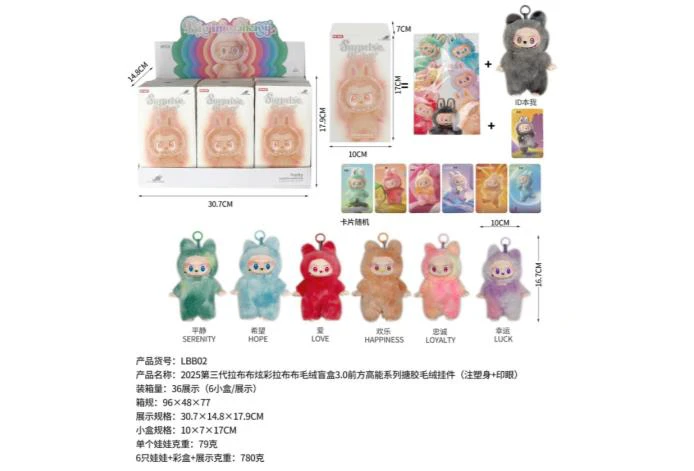 2025 Third Generation Labubu Colorful Labubu Plush Blind Box 3.0 High-Energy Series Rubber Plush Pendant (Injection-Molded Body, Printed Eyes) (6PCS Full Box Price) Display Box Assembly/Disassembly