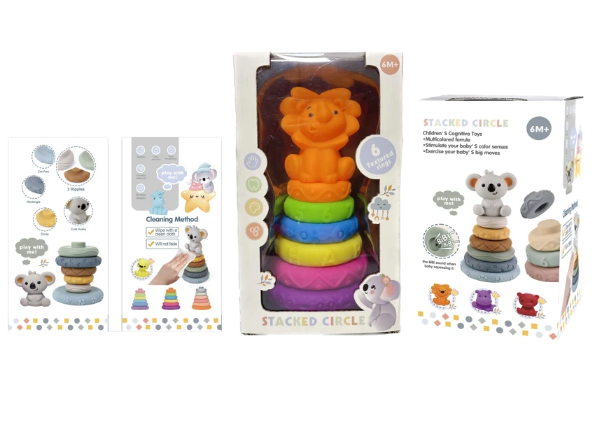 Soft rubber stacking toy Rainbow Rings. Bath toy. Educational early learning. Multidimensional perception. Color difference recognition.