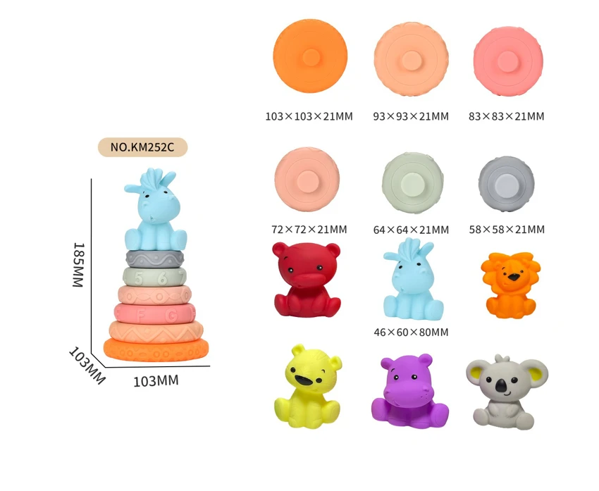 Soft Rubber Stacking Toy Rainbow Rings Bathroom Toy Educational Early Learning Multi-dimensional Perception Color Difference Recognition