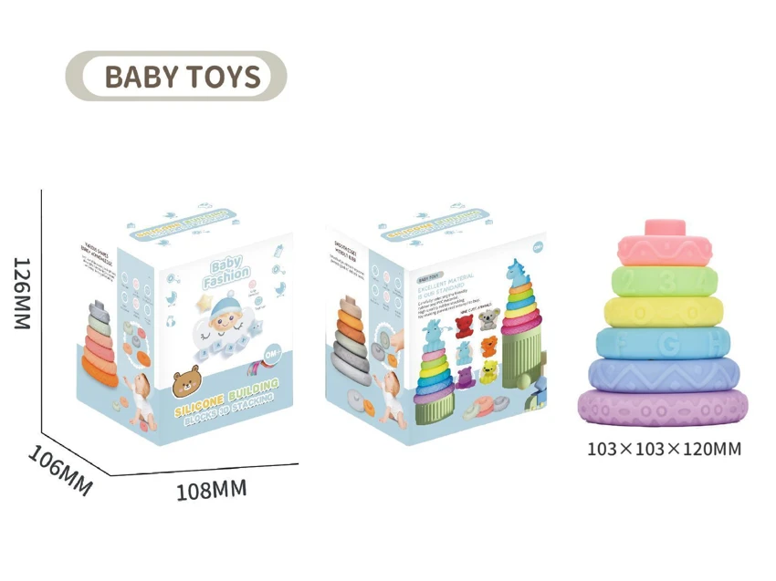 Soft Rubber Stacking Toy Rainbow Rings Bathroom Toy Educational Early Learning Multi-dimensional Perception Color Difference Recognition