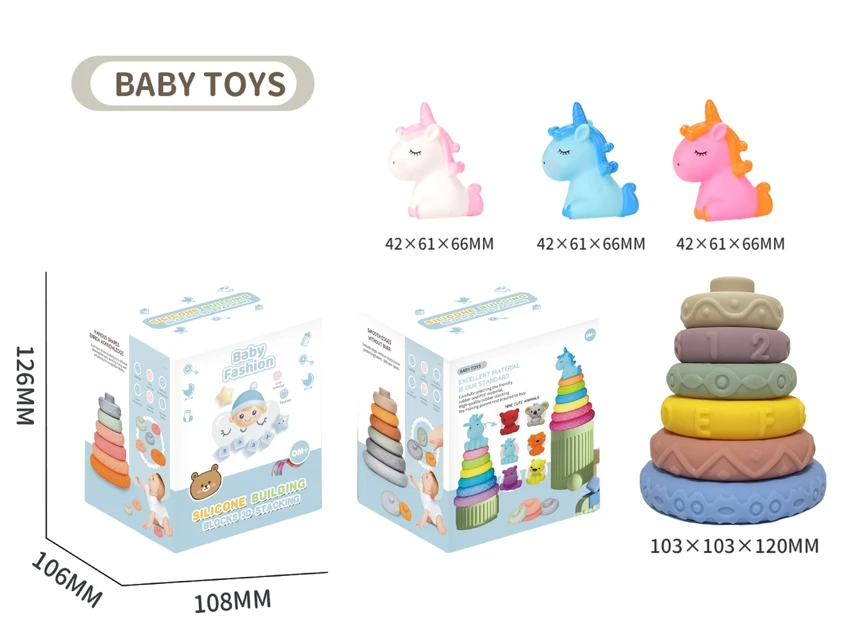 Soft Rubber Stacking Toy Rainbow Rings Bathroom Toy Educational Early Learning Multi-dimensional Perception Color Difference Recognition