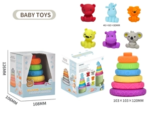 Soft Rubber Stacking Toy Rainbow Rings Bathroom Toy Educational Early Learning Multi-dimensional Perception Color Difference Recognition