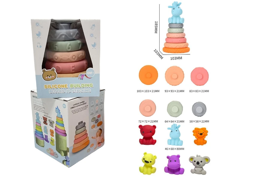 Soft Rubber Stacking Toy Rainbow Rings Bathroom Toy Educational Early Learning Multi-dimensional Perception Color Difference Recognition