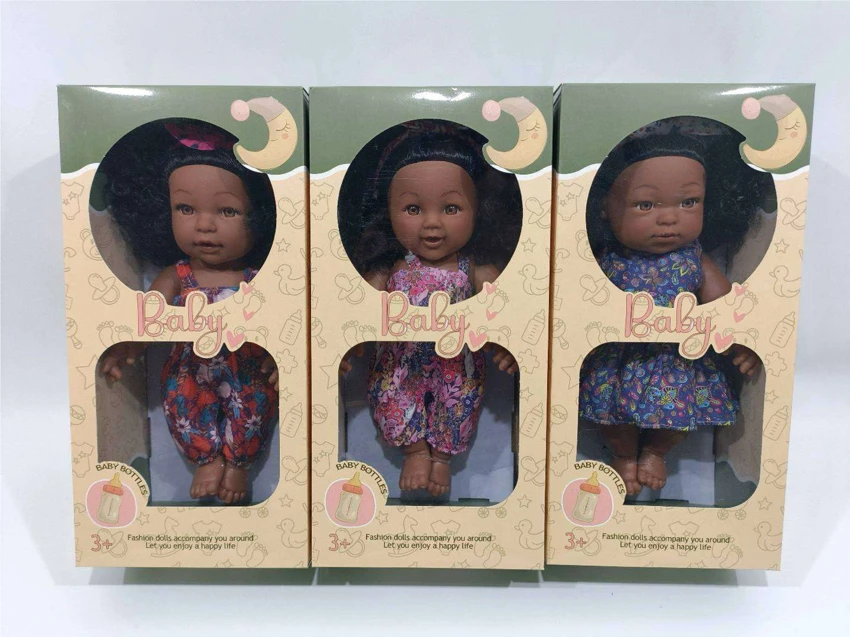 3 styles of 30CM rubber black-skinned girl dolls with IC, mixed pack