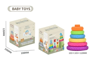 Soft Rubber Stacking Toy Rainbow Rings Bathroom Toy Educational Early Learning Multi-dimensional Perception Color Difference Recognition