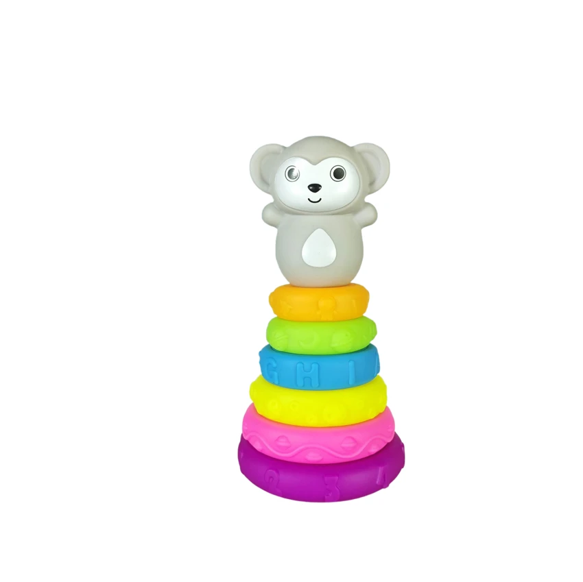 Enamel soft gel Jenga toy can gnaw on building blocks Educational early education toy 6 layers plus animal outfit Enamel animal Jenga stacked circle enamel toy