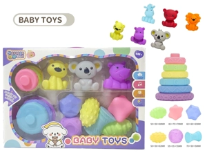 Rubber stacking blocks rainbow rings. Soft rubber ball. Baby tactile ball. Water play ball. Squeeze ball. Hand grasp ball. Bath toy. Water spray toy.