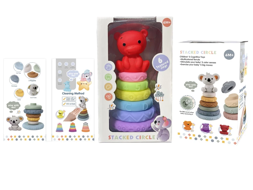 Soft rubber stacking toy Rainbow Rings. Bath toy. Educational early learning. Multidimensional perception. Color difference recognition.