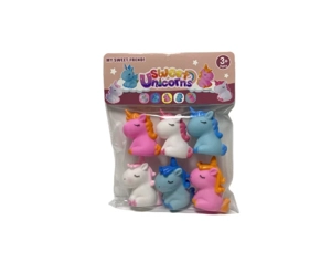 6-piece set unicorn rubber animal toys, 2 designs, 3 colors