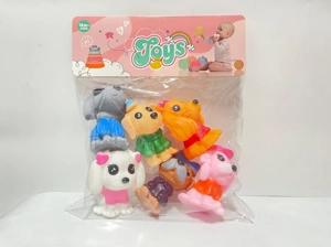 Rubber animal, little figurine, cute dog, 6 pieces