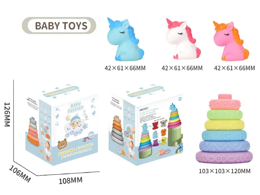 Soft Rubber Stacking Toy Rainbow Rings Bathroom Toy Educational Early Learning Multi-dimensional Perception Color Difference Recognition