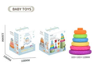 Soft Rubber Stacking Toy Rainbow Rings Bathroom Toy Educational Early Learning Multi-dimensional Perception Color Difference Recognition