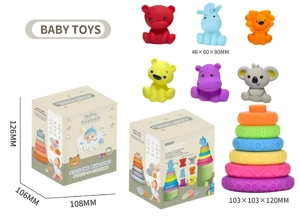 Soft Rubber Stacking Toy Rainbow Rings Bathroom Toy Educational Early Learning Multi-dimensional Perception Color Difference Recognition