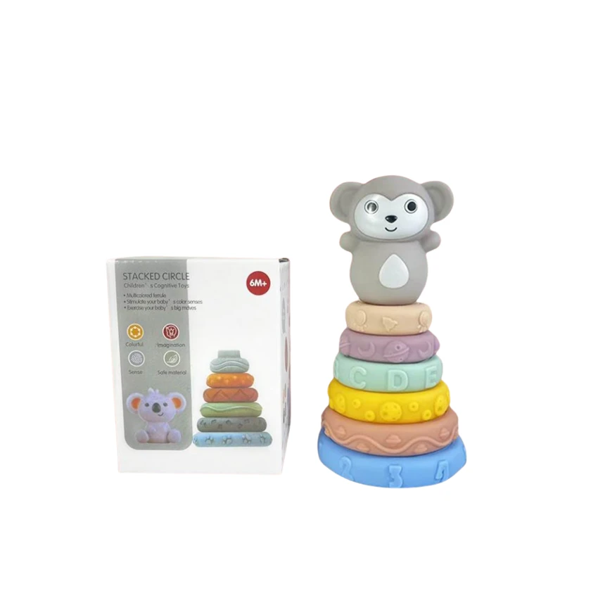 Rubber soft stacking toy, chewable building blocks, educational early learning toy, 6 pieces with animal box set, rubber animal stacking toy, stacking ring, rubber toy