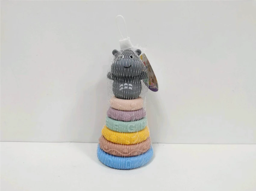 Enamel soft gel Jenga toy can gnaw on building blocks Educational early education toy 6 layers plus animal outfit Enamel animal Jenga stacked circle enamel toy