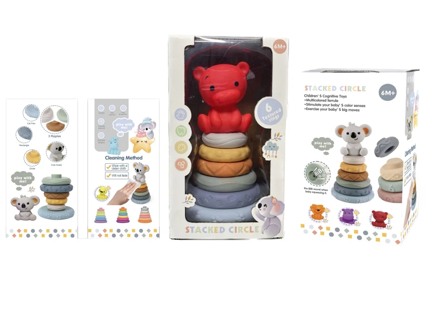 Soft rubber stacking toy Rainbow Rings. Bath toy. Educational early learning. Multidimensional perception. Color difference recognition.