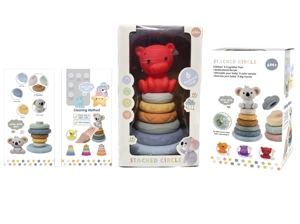 Soft rubber stacking toy Rainbow Rings. Bath toy. Educational early learning. Multidimensional perception. Color difference recognition.