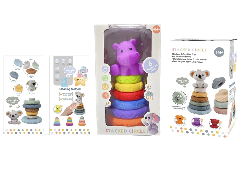 Soft rubber stacking toy Rainbow Rings. Bath toy. Educational early learning. Multidimensional perception. Color difference recognition.