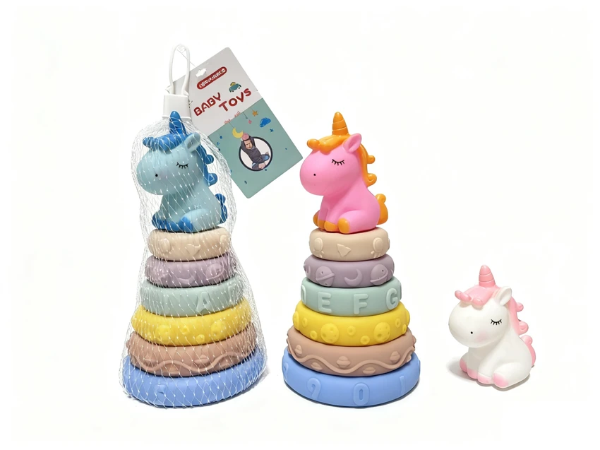 Soft Rubber Stacking Toys, Chewable Building Blocks, Educational Early Learning Toys, 6 Layers with Animal Set, Soft Rubber Animal Stacking Rings, Soft Rubber Toys