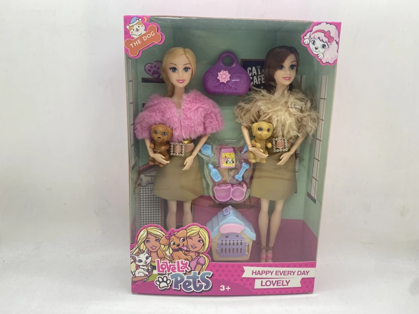 11.5-inch fashion Barbie solid joint hand slip dog set