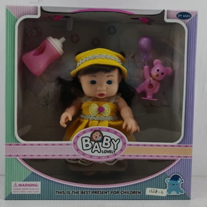 12-inch vinyl chubby doll with music, bottle, bear