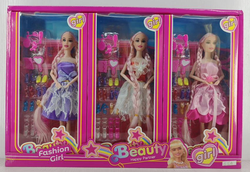 11.5-inch lifelike double long braid fashion Barbie dolls 13 shoes 3PCS