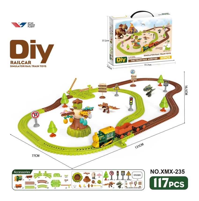 DIY Assembled Electric Track Car/117PCS (Dinosaur Series)