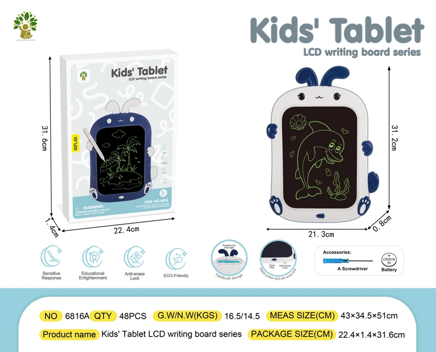 10 Inch Rabbit LCD Writing Tablet Color (Delivery Battery, Screwdriver and Pen)