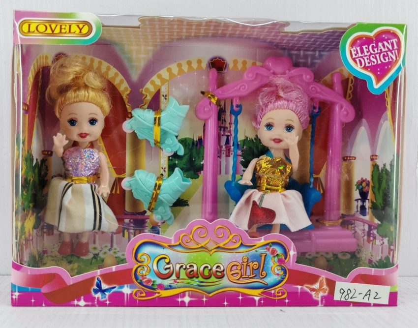 3.5-inch little Kelly double Barbie dolls with swing and ice skates