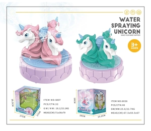 Playing in the water and spinning the unicorn