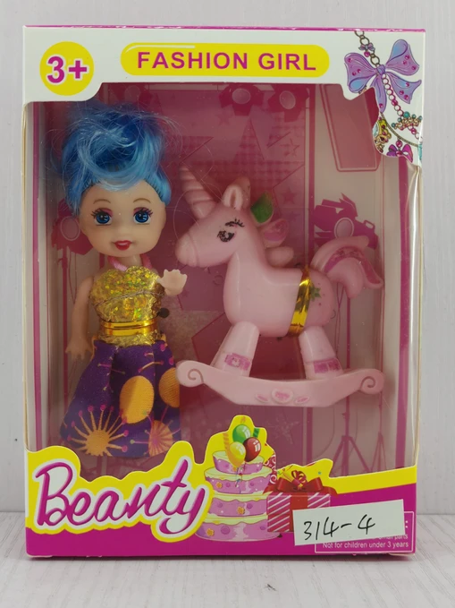 3.5-inch little Kelly Barbie doll with rocking horse