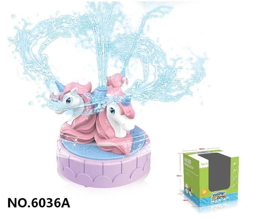 Playing in the water and spinning the unicorn