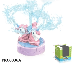 Playing in the water and spinning the unicorn