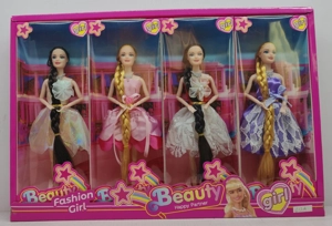 11.5-inch lifelike fashion Barbie doll with long braids, necklace 4PCS