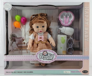 14-inch rubber chubby baby with music balloon, tableware, baby bottle, and diaper