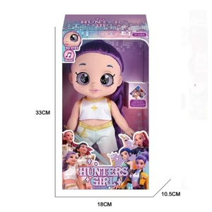 13-inch 5-joint bobble PVC vinyl 5D-eyed doll, chubby K-POP demon-hunting girl group doll with lights and music, includes weapons