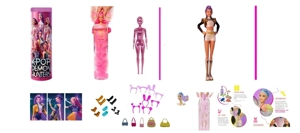 Water-soluble Color-changing Bubble Water Series K-POP Demon Hunting Witch Team Animated Version 11.5-inch Real Body Lumi, Zoe, Mi cosplay punk Barbie, comes with a mink card, hair clip, and handbag