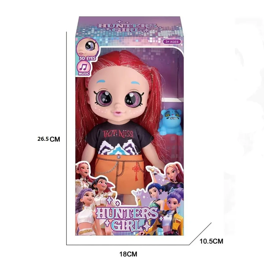 10-inch 5-joint PVC vinyl 5D-eyed doll, chubby K-POP demon-hunting girl group doll with lights and music, includes a pet